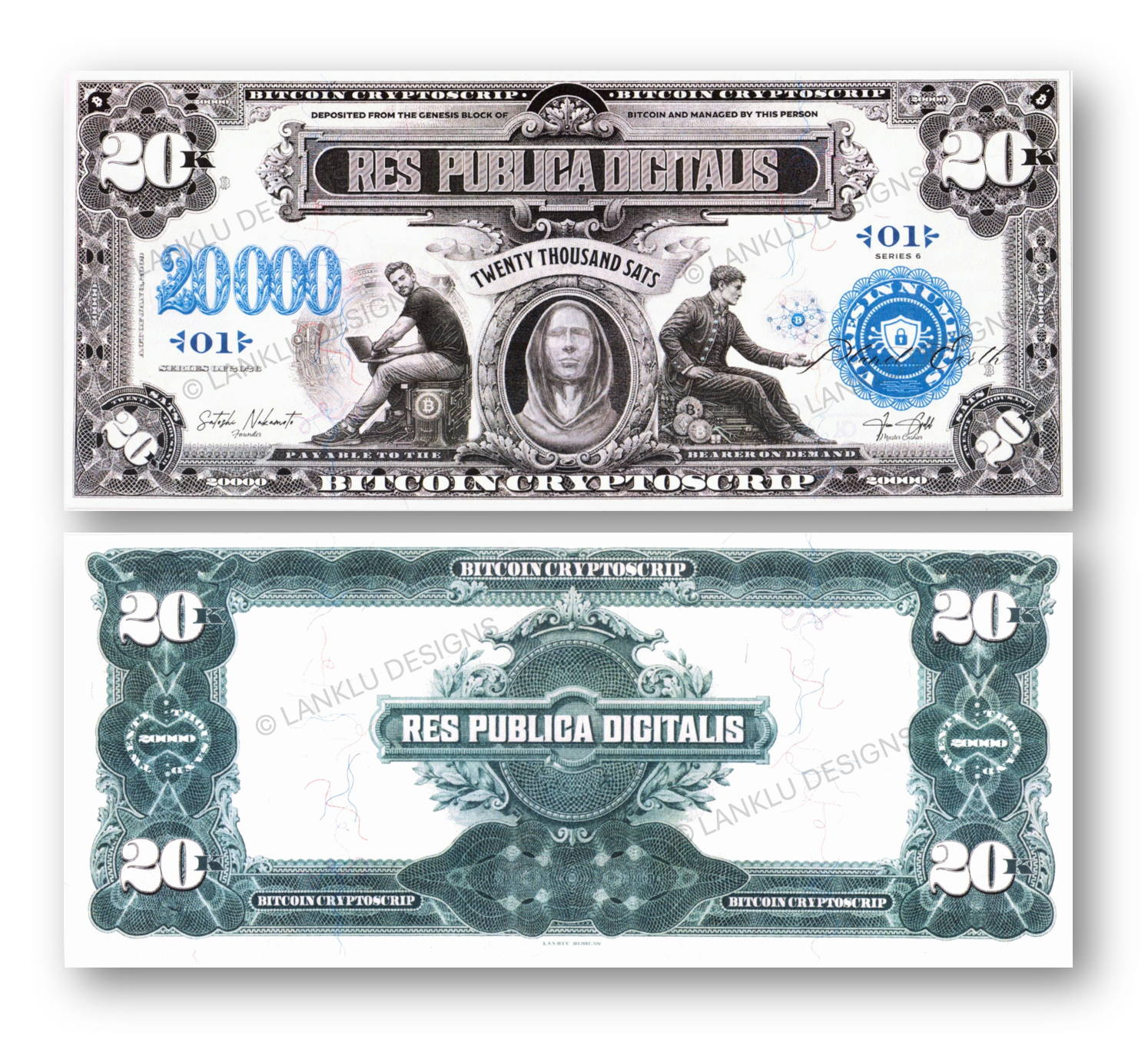 Bitcoin Cryptoscrip – 20,000 Satoshis – Series 1899 Silver Certificate Remake