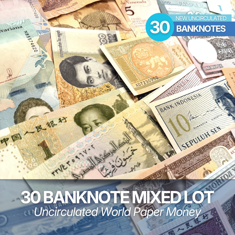 Mixed World Banknote Lot (30 Notes) | Uncirculated Foreign Currency